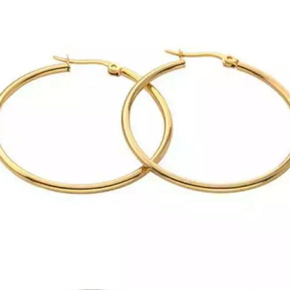 NEW Yellow Gold Tone 2" Round Circle Hoop Earrings - Picture 7 of 7
